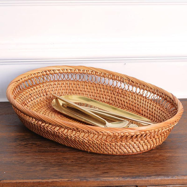 Rattan Storage Basket for Pantry, Round Storage Basket, Storage Baskets for Kitchen, Woven Storage Basket for Dining Room