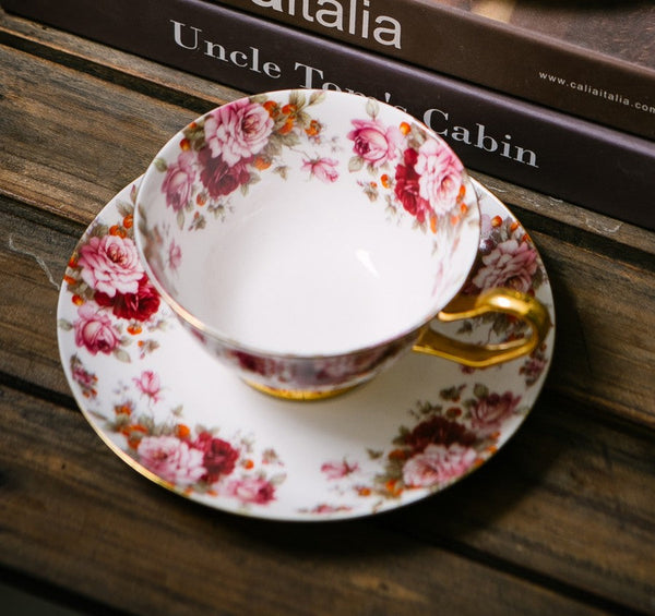 Unique Royal Coffee Cup and Saucer, Elegant Flower Ceramic Cups, Creative Porcelain Tea Cup Saucer Set, Beautiful British Tea Cups-Art Painting Canvas