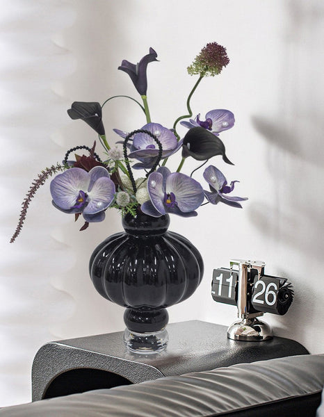 Unique Contemporary Vases for Modern Home Decor, Black Glass Bud Vases, Handmade Liuli Vases, Centerpiece Vases on Table, Black Glaze Vase-Art Painting Canvas