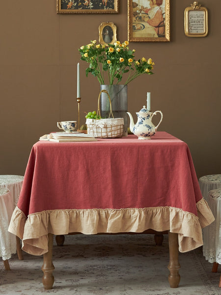 Square Tablecloth for Round Table, Red Modern Table Cloth, Ramie Tablecloth for Home Decoration, Extra Large Rectangle Tablecloth for Dining Room Table-Art Painting Canvas