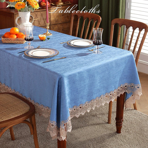 Large Modern Rectangle Tablecloth, Simple Table Cover for Dining Room Table, Blue Lace Tablecloth Ideas for Home Decoration, Square Tablecloth for Round Table-Art Painting Canvas