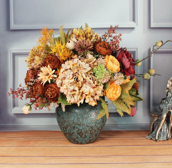 Peony Faux Silk Floral Bouquet Table Centerpiece, Large Bunch of Autumn Flowers Arrangement Interior Design, Modern Artificial Floral Arrangement for Bedroom-Art Painting Canvas