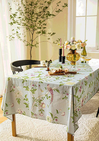 Singing Bird Tablecloth for Round Table, Kitchen Table Cover, Flower Table Cover for Dining Room Table, Modern Rectangle Tablecloth Ideas for Oval Table-Art Painting Canvas