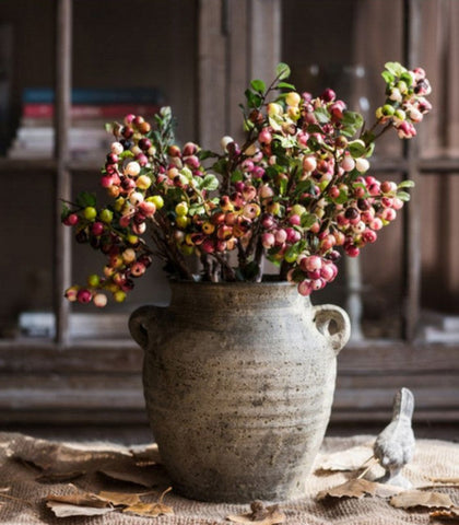 Cranberry Fruit Branch, Flower Arrangement Ideas for Living Room, Unique Artificial Flowers for Home Decoration, Spring Artificial Floral for Bedroom-Art Painting Canvas