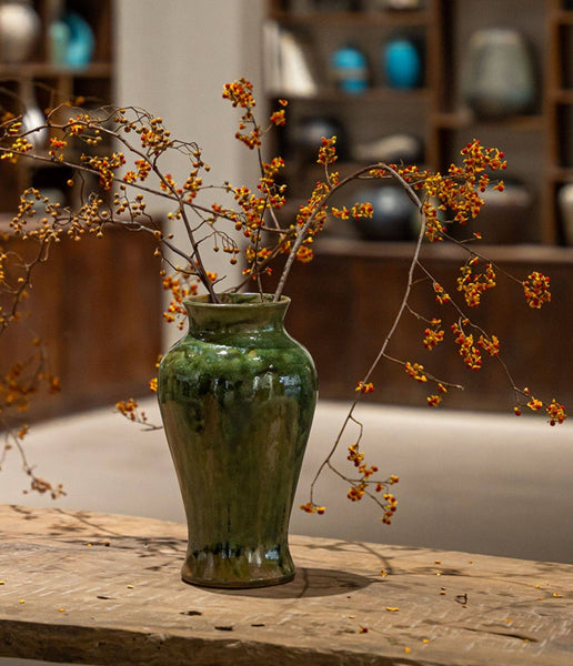 Porcelain Flower Vases, Ceramic Bouquet Vases, Green Flower Vases on Table, Dining Table Centerpiece, Handmade Water Holding Flower Vase-Art Painting Canvas