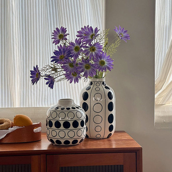 Ceramic Bud Vases, Black and White Polka Dot Flower Vase, Small Flower Vases on Table, Modern Porcelain Flower Vases, Handmade Water Holding Flower Vases-Art Painting Canvas