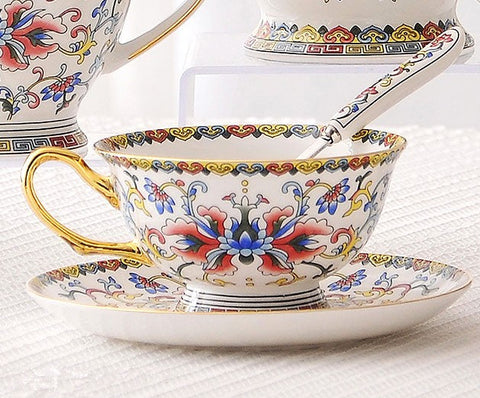 Bohemia Ceramic Coffee Cups, Creative Ceramic Cups, China Porcelain Tea Cup Set, Unique Afternoon Tea Cups and Saucers-Art Painting Canvas