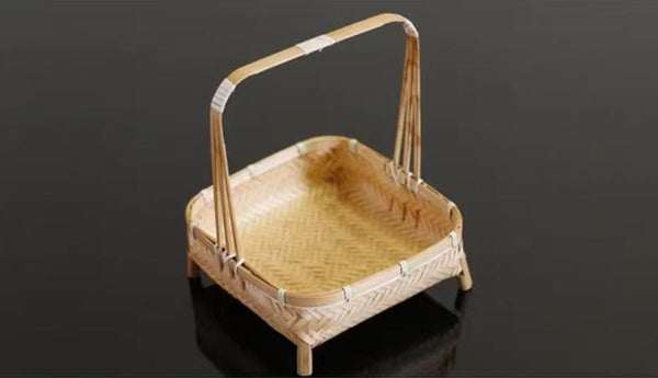 Lovely Cute Picnic Hand basket, Hand-woven Basket with Handle, Bamboo Basket for Food, Natural Fruit Basket, Kitchen Storage Baskets-Art Painting Canvas