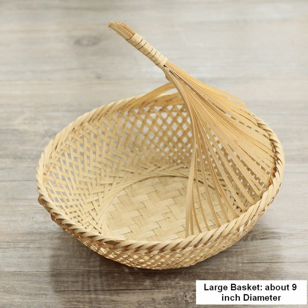 Lovely Cute Picnic Food Basket, Bamboo Basket for Food, Natural Fruit Basket Kitchen Storage Baskets, Natural Hand-woven Bamboo Basket-Art Painting Canvas