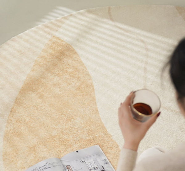 Contemporary Round Rugs Under Bed, Modern Round Carpets for Dining Room, Contemporary Round Rugs for Living Room, Hallway Floor Carpets-Art Painting Canvas