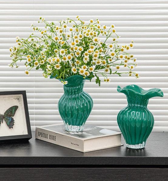 Contemporary Vases for Modern Home Decor, Unique Handmade Liuli Vases, Color Glaze Vase, Green Glass Bud Vases, Centerpiece Vases on Table-Art Painting Canvas