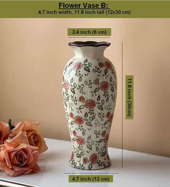 Rustic Porcelain Flower Vases, Handmade Water Holding Flower Vases, Ceramic Bouquet Vases, Tall Flower Vases on Table-Art Painting Canvas