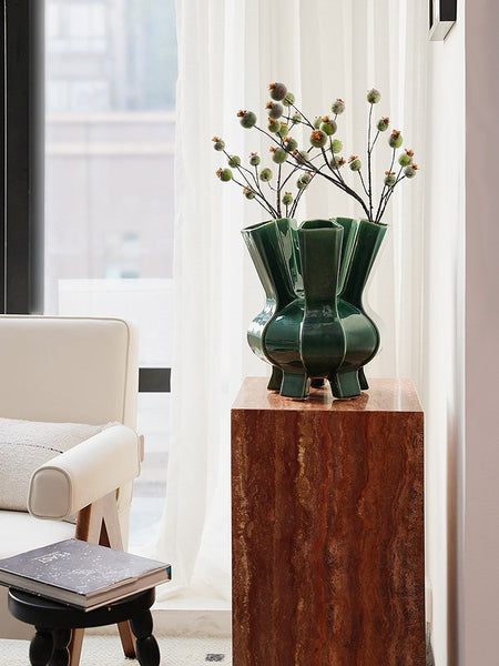 Centerpiece Ceramic Bouquet Vases, Contemporary Vases on Dining Table, Green Porcelain Vases for Modern Home Decor, Unique Handmade Modern Flower Vase-Art Painting Canvas