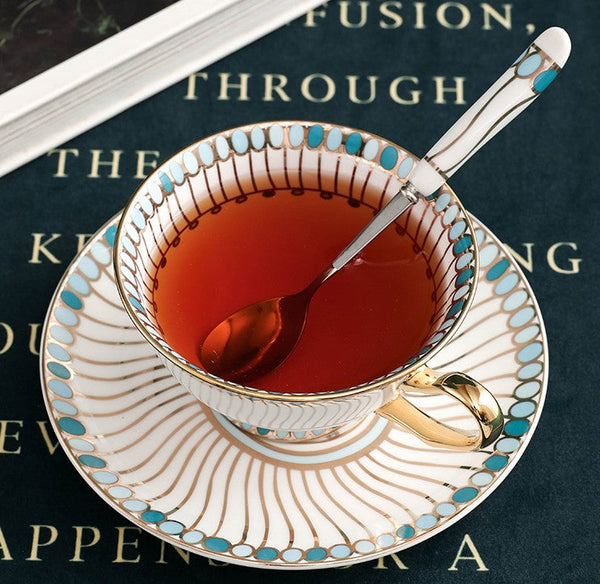 Unique Tea Cup and Saucer in Gift Box, Elegant British Ceramic Coffee Cups, Bone China Porcelain Tea Cup Set for Office, Green Ceramic Cups-Art Painting Canvas