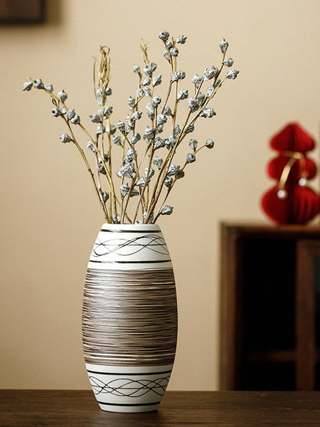 Large Flower Vase on Table, Modern Bouquet Flower Vases, Centerpiece on Dining Table, Handmade Pottery Flower Vases Urn, Water Holding Flower Vases-Art Painting Canvas