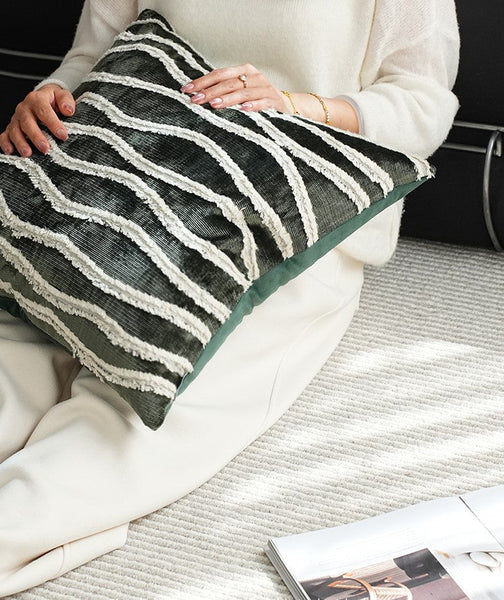 Large Simple Throw Pillow for Bedroom, Contemporary Pillows, Abstract Decorative Throw Pillows, Green Square Modern Throw Pillows for Couch-Art Painting Canvas