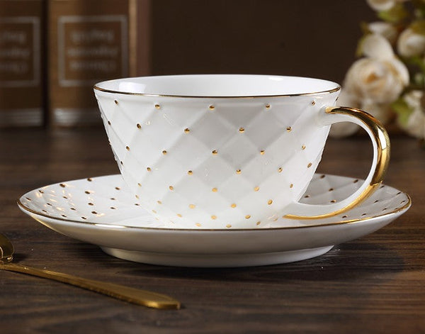 Elegant Ceramic Tea Cups, 6.8 oz Tea Cup and Saucer in Gift Box as Birthday Gift, Beautiful British Tea Cups, Creative Porcelain Tea Cup Set-Art Painting Canvas
