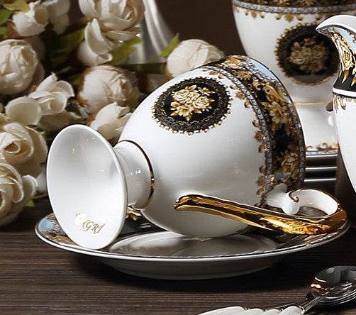 Royal Porcelain Tea Cup Saucer Set, 8 oz Tea Cup and Saucer in Gift Box as Birthday Gift, Elegant Ceramic Coffee Cups, Beautiful British Tea Cups-Art Painting Canvas