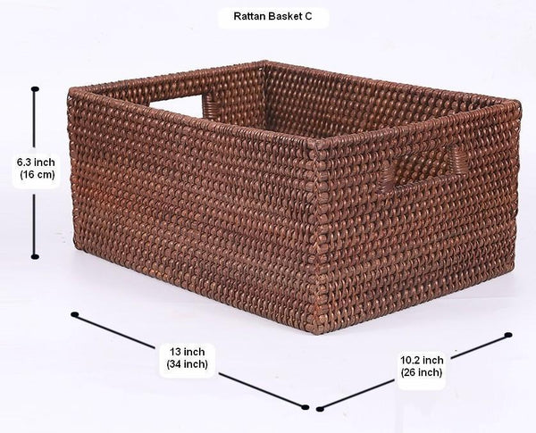 Rectangular Storage Baskets, Storage Baskets for Kitchen, Large Brown Woven Storage Baskets, Storage Baskets for Shelves-Art Painting Canvas
