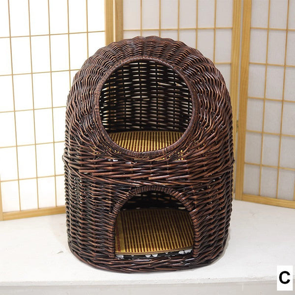 Large Double-Layer Cat Bed, Wicker Cat House Basket with Washable Cushion for Indoor Cats and Dogs-Art Painting Canvas