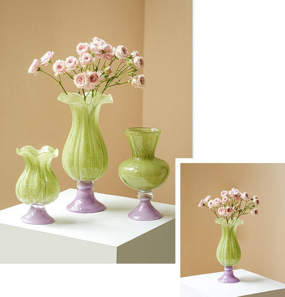 Centerpiece Contemporary Vases on Table, Modern Glass Vase for Flowers, Mid Century Glass Vases, Handmade Modern Vases for Living Room, Unique Decorative Glass Vase-Art Painting Canvas