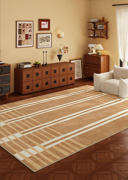 Geometric Modern Rugs for Dining Room, Large Modern Rugs for Living Room, Bedroom Modern Rugs, Cream Color Contemporary Modern Rugs-Art Painting Canvas
