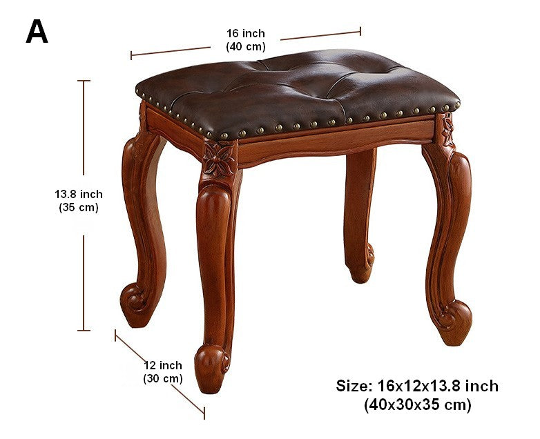 Rubberwood Entry Bench, Vanity Stool, Genuine Leather Solid Wood Entry Bench, Vintage Entry Stool, Solid Wood Ottoman-Art Painting Canvas