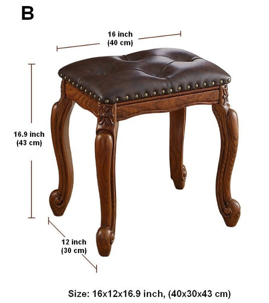 Rubberwood Entry Bench, Vanity Stool, Genuine Leather Solid Wood Entry Bench, Vintage Entry Stool, Solid Wood Ottoman-Art Painting Canvas