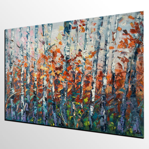 Canvas Art, Birch Tree Wall Art, Abstract Painting, Living Room Wall Art, Original Artwork, Custom Canvas Painting
