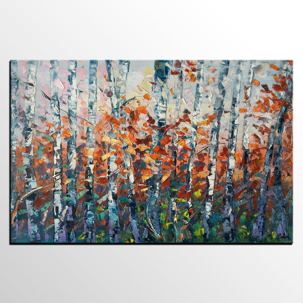 Canvas Art, Birch Tree Wall Art, Abstract Painting, Living Room Wall Art, Original Artwork, Custom Canvas Painting-Art Painting Canvas