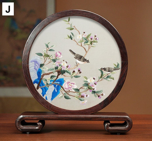 Premium Souvenir, Silk Embroidered Ornament, Exclusive Business Presents, Creative Birthday Gift, Traditional Chinese Suzhou Flower and Birds Embroidery Ornaments-Art Painting Canvas