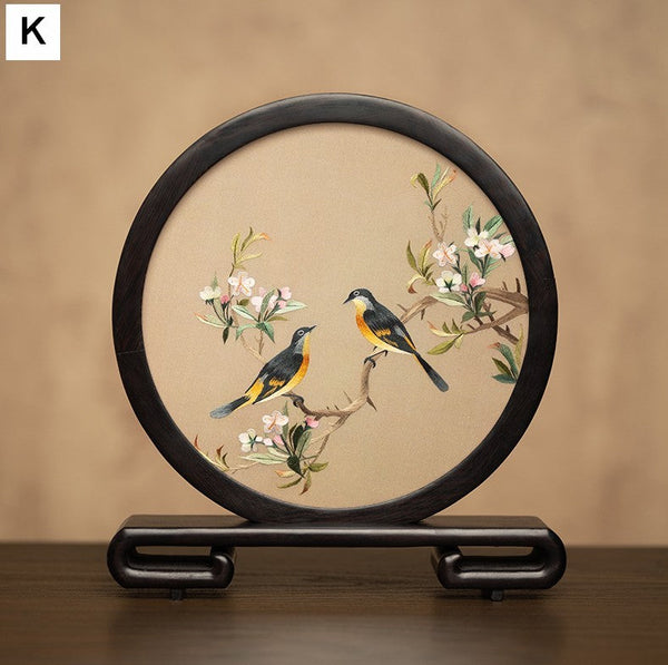 Exclusive Business Present, Flower and Bird Embroidered Decor, Unique Birthday Gift, Traditional Chinese Suzhou Embroidery Ornament, Premium Souvenir-Art Painting Canvas