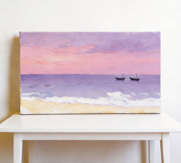 Original Seascape Paintings, Small Canvas Paintings, Sunset Paintings, Silence of the Twilight Sea, Hand Painted Canvas Wall Art-Art Painting Canvas