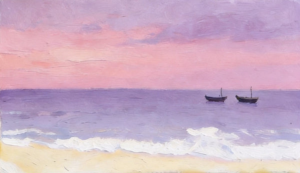 Original Seascape Paintings, Small Canvas Paintings, Sunset Paintings, Silence of the Twilight Sea, Hand Painted Canvas Wall Art-Art Painting Canvas
