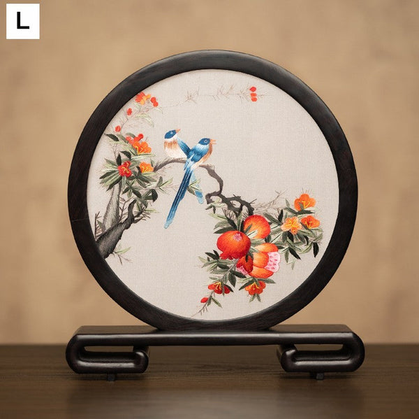 Exclusive Business Present, Flower and Bird Embroidered Decor, Unique Birthday Gift, Traditional Chinese Suzhou Embroidery Ornament, Premium Souvenir-Art Painting Canvas