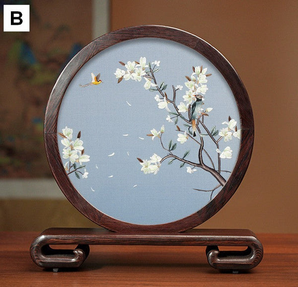 Silk Embroidered Ornament, Traditional Chinese Suzhou Flower and Birds Embroidery Ornaments, Exclusive Business Presents, Creative Birthday Gift, Premium Souvenir-Art Painting Canvas