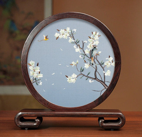 Exclusive Business Presents, Creative Birthday Gift, Premium Souvenir, Silk Embroidered Ornament, Traditional Chinese Suzhou Flower and Birds Embroidery Ornaments-Art Painting Canvas