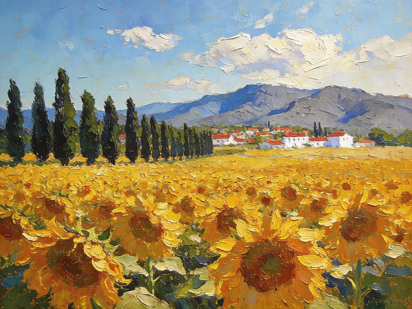 Heavy Texture Paintings, Sunflower Fields of Provence, Hand Painted Canvas Art, Original Small Landscape Paintings, Small Oil Paintings on Canvas, Small Paintings on Canvas, Palette Knife Artwork-Art Painting Canvas