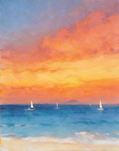 Hand Painted Canvas Artwork, Original Oil Paintings, Sunset Sail on the Horizon, Original Seascape Paintings, Buy Small Paintings Online-Art Painting Canvas