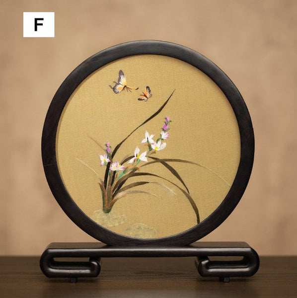 Unique Birthday Gift, Traditional Chinese Suzhou Embroidery Ornament, Exclusive Business Present Flower and Butterfly Embroidered Decor, Premium Souvenir-Art Painting Canvas