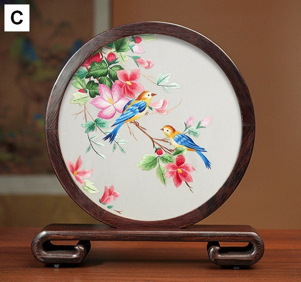 Silk Embroidered Ornament, Traditional Chinese Suzhou Flower and Birds Embroidery Ornaments, Exclusive Business Presents, Creative Birthday Gift, Premium Souvenir-Art Painting Canvas