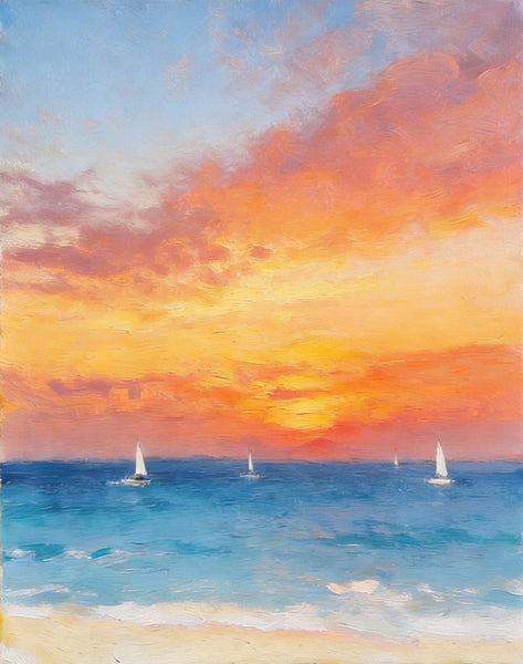 Original Oil Paintings, Sunset Sail on the Horizon, Original Seascape Paintings, Hand Painted Canvas Artwork, Buy Small Paintings Online-Art Painting Canvas
