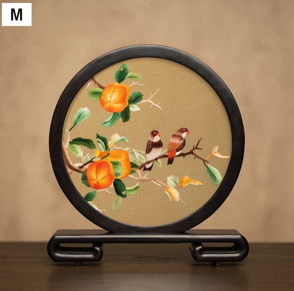 Exclusive Business Present, Flower and Bird Embroidered Decor, Unique Birthday Gift, Traditional Chinese Suzhou Embroidery Ornament, Premium Souvenir-Art Painting Canvas