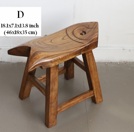 Solid Wood low Stool, Creative Shoe-changing Stool, Handmade Vintage Old Elm Wood Stool, Children's Wooden Stool, Sofa Stool, Dining Table Stool-Art Painting Canvas