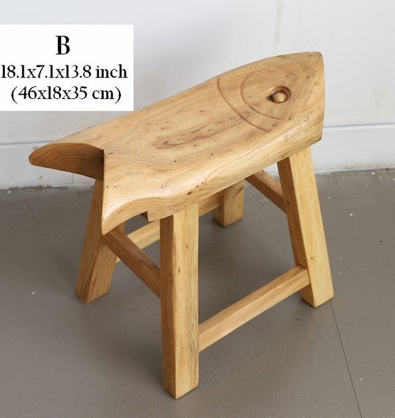 Children's Wooden Stool, Sofa Stool, Dining Table Stool, Handmade Solid Wood low Stool, Creative Shoe-changing Stool, Old Elm Wood Stool-Art Painting Canvas