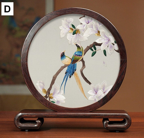 Exclusive Business Presents, Creative Birthday Gift, Premium Souvenir, Silk Embroidered Ornament, Traditional Chinese Suzhou Flower and Birds Embroidery Ornaments-Art Painting Canvas