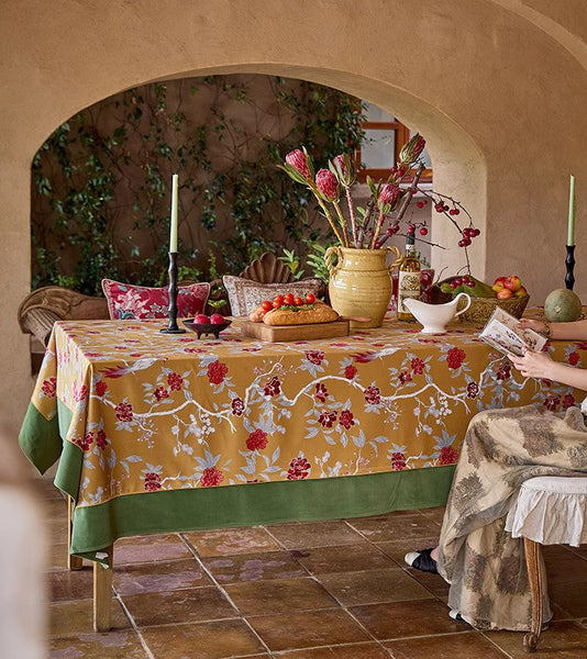 Farmhouse Table Cloth, Dining Room Flower Table Cloths, Large Square Tablecloth for Round Table, Extra Large Rectangular Table Covers for Kitchen-Art Painting Canvas