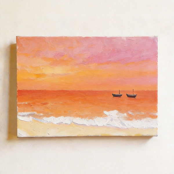 Original Oil Paintings, Silence of the Orange Twilight, Original Seascape Painting, Hand Painted Canvas Artwork, Buy Small Paintings Online, Original Canvas Art-Art Painting Canvas