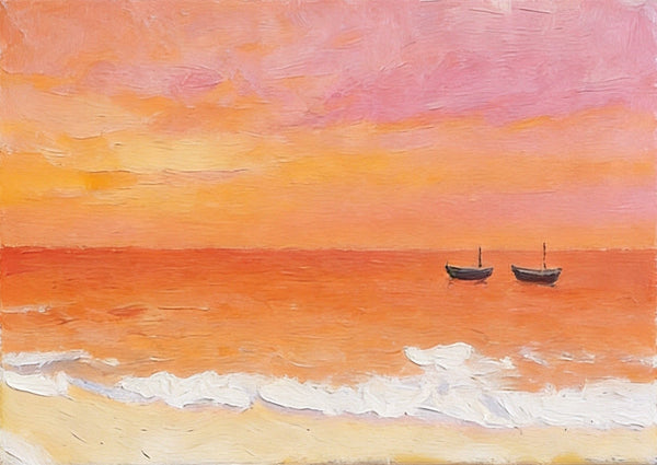 Original Oil Paintings, Silence of the Orange Twilight, Original Seascape Painting, Hand Painted Canvas Artwork, Buy Small Paintings Online, Original Canvas Art-Art Painting Canvas