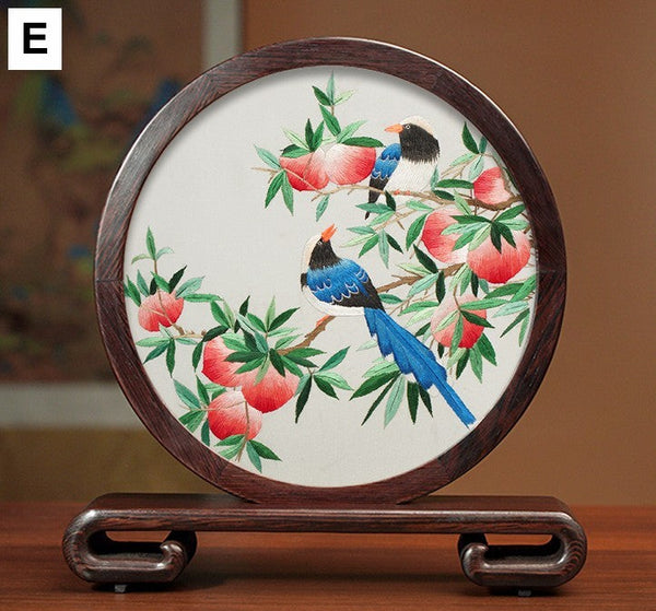 Silk Embroidered Ornament, Traditional Chinese Suzhou Flower and Birds Embroidery Ornaments, Exclusive Business Presents, Creative Birthday Gift, Premium Souvenir-Art Painting Canvas